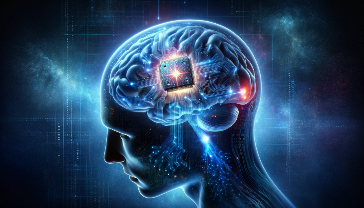 futuristic image of a quantum chip enhanced brain interface