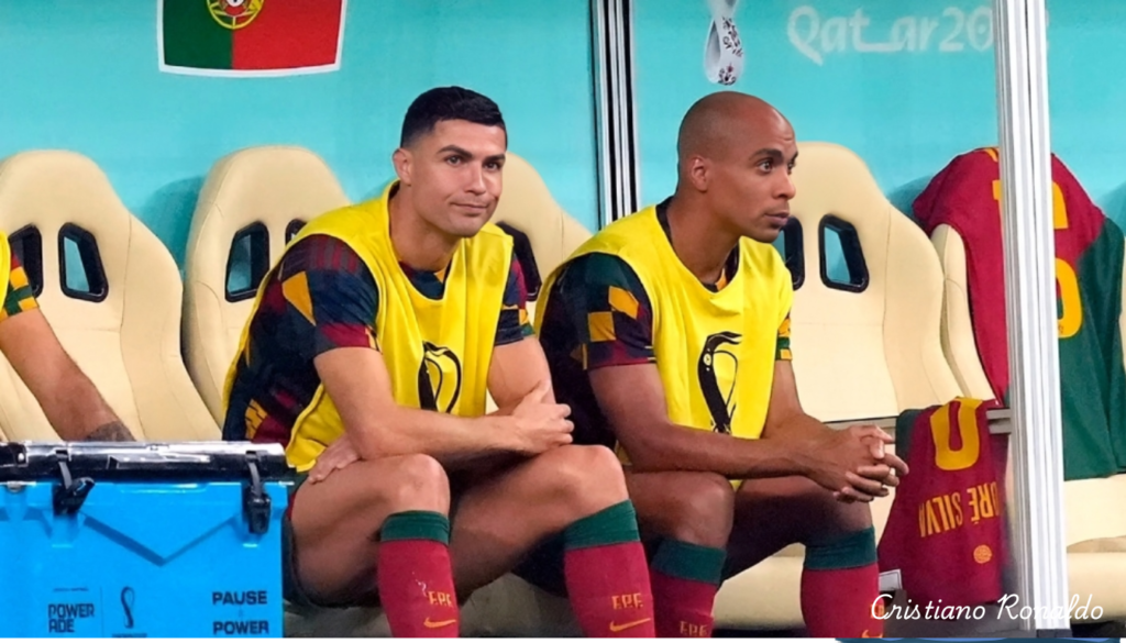 A determined Ronaldo on the bench, symbolizing resilience