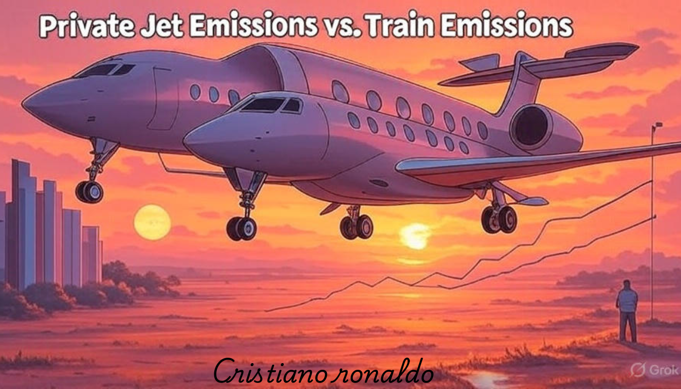 The Sky High Fuel Bill: Inside Cristiano Ronaldo's $2 Million Annual Jet Fuel Costs 4 Gulfstream G650 silhouette against a sunset with CO2 emission graphics